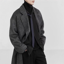 秋冬男士中长款毛呢外套牦牛绒双面昵子大衣加厚保暖宽松大码男装