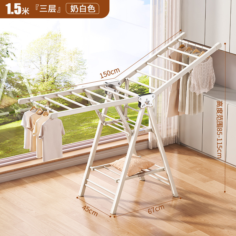 Percha de secado plegable sin instalación, piso al suelo, dormitorio, balcón ajustable, percha de secado interior y exterior, varilla de secado para bebés