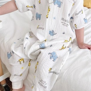 Baby's Cotton Gauze Sleepsuit Boy's Short-sleeved Nightgown Children's Summer Sleeping Bag