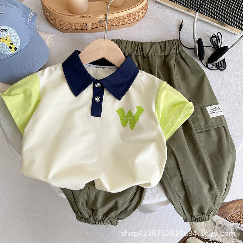 Boys' Summer Outfit New Fashion Children's Stylish Casual Polo Shirt and Long Pants Toddler Trendy Two-Piece Set Boys' Summer Outfit New Fashion Children's Stylish Casual Polo Shirt and Long Pants Toddler Trendy Two-Piece Set
