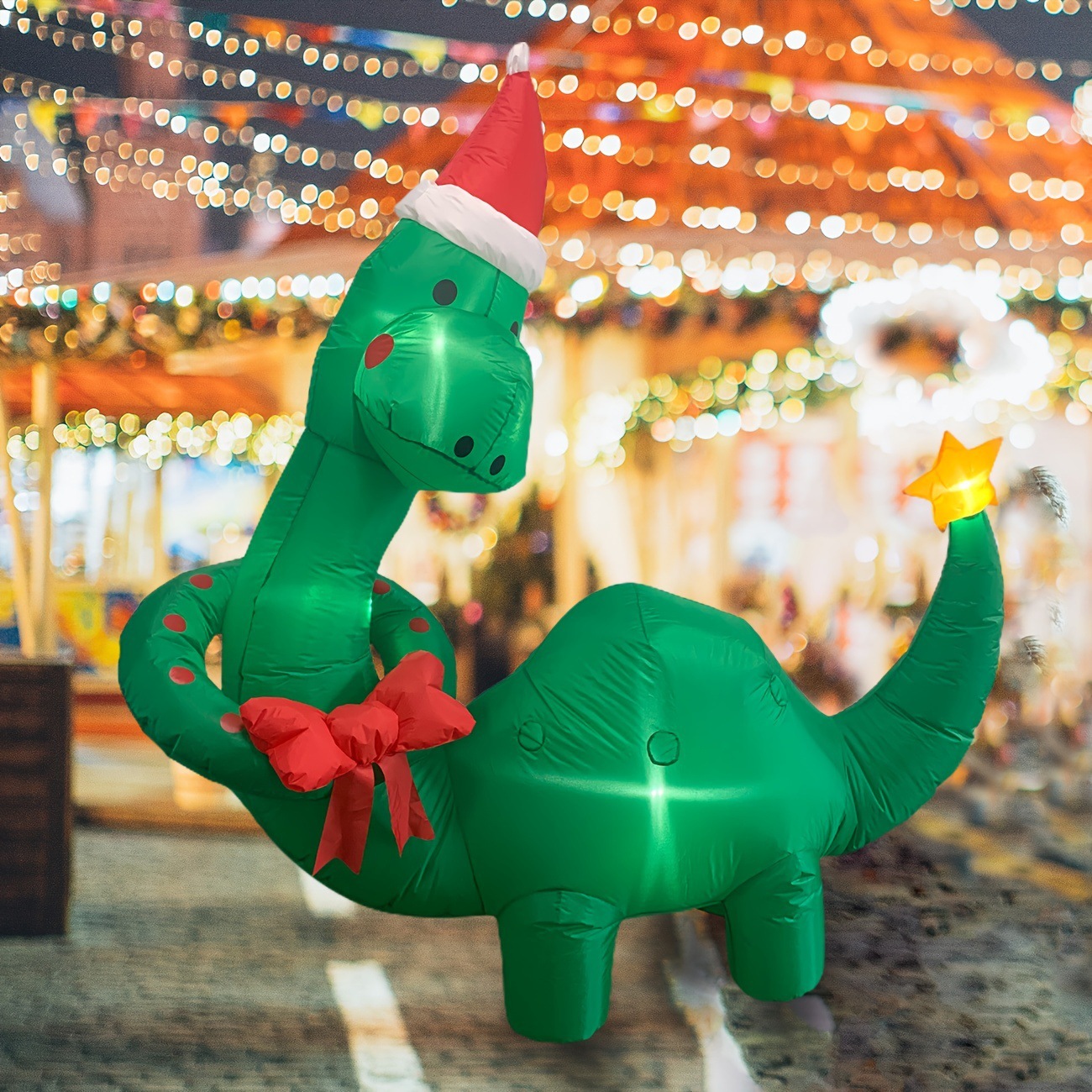 Amazon popular de Navidad inflable centro comercial grandes adornos decorativos vestido de Navidad sombrero de Navidad dinosaurio adornos inflables