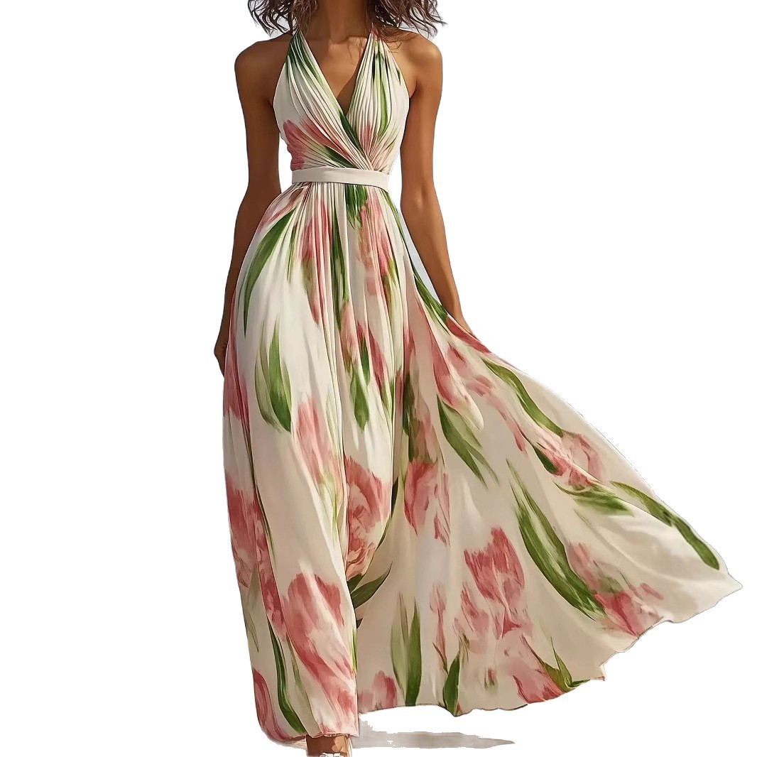Elegant Women's Soft White Boho Beach Cover up Maxi Dress V-Neck Flowy 3D Floral Print Summer Casual Dress for Women Sizes S to XXL_ecoleips.com