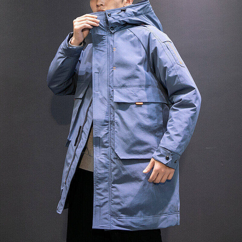 Lange Winter-Arbeitsjacke für Herren mit Kapuze, leichter, warmer Parka-Mantel für kaltes Wetter, wasserabweisende Polyester-Außenschicht, maschinenwaschbar_voghion.com