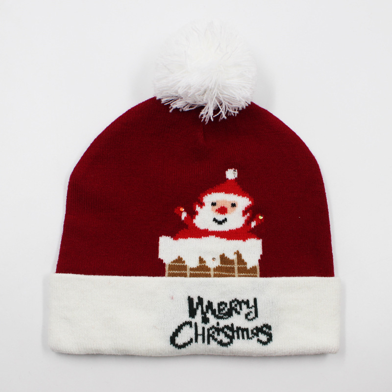 Fabricante transfronterizo de gorros navideños europeos y americanos tejidos en jacquard, gorros navideños de lana con luces LED, gorros navideños con pompón y bufandas. image 22