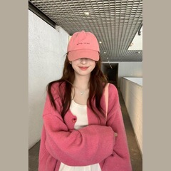 奶慵懒风圆领毛衣外套女韩版秋冬宽松百搭一粒扣内搭开衫
