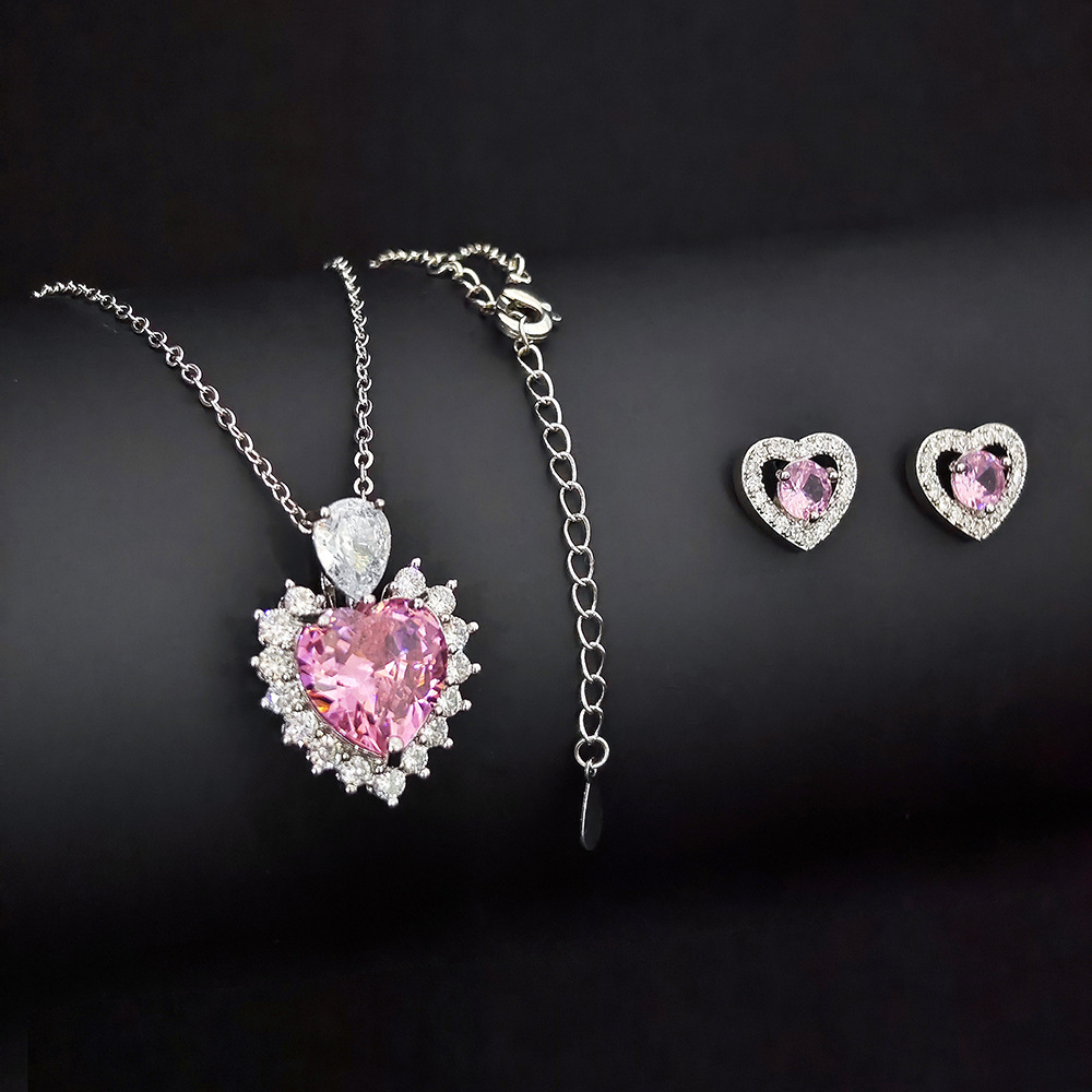 Earrings, Necklace Classification Wholesale Jewelry Elegant Shiny Heart Shape Copper Plating Earrings Necklace Cable Chain