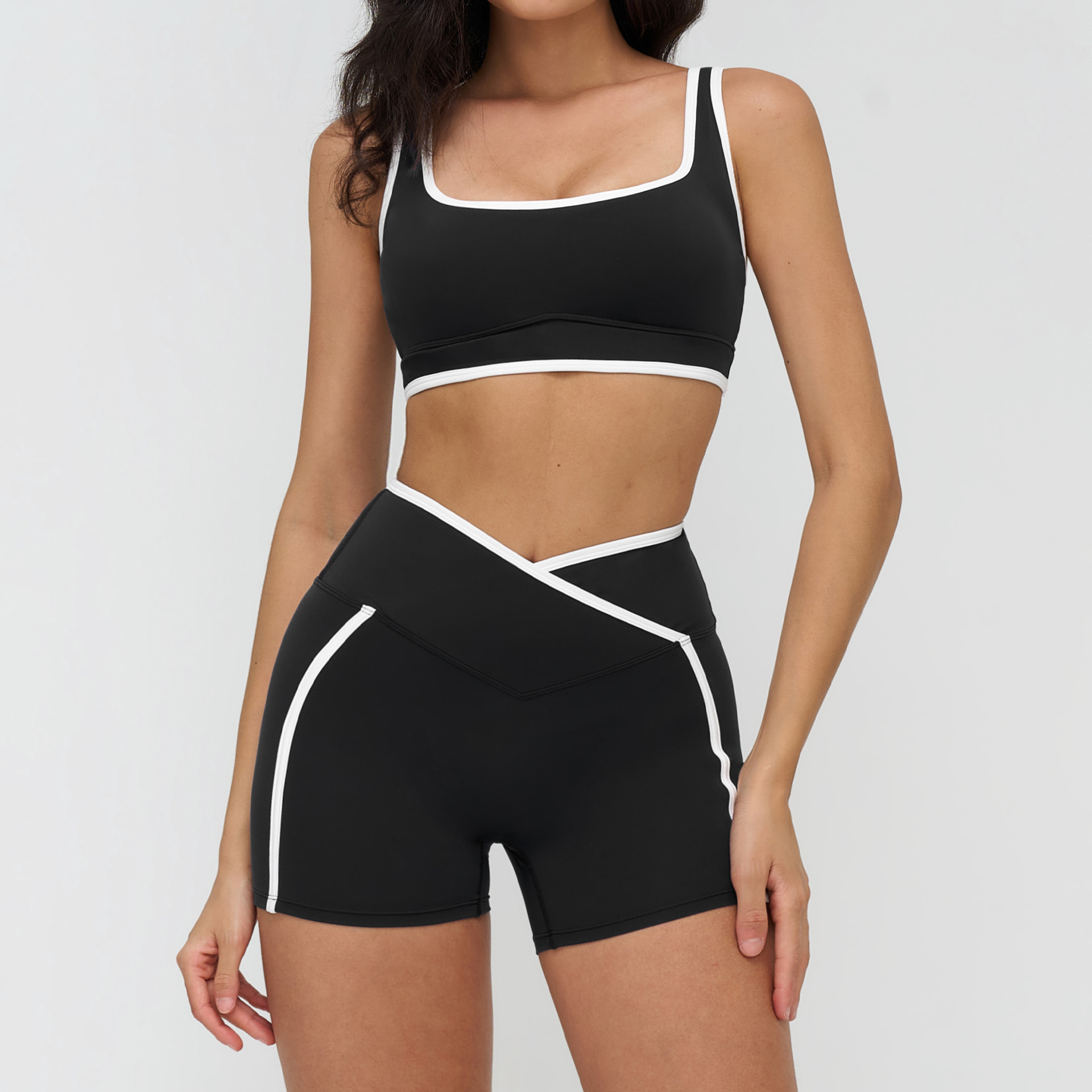 Nude Color Block Yoga Set For Women Tight Fitting Casual Sportswear Outdoor Running Fitness Clothes 9528_ecoleips.com