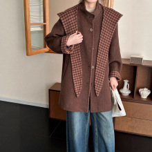 网红款2025秋季新款双面羊毛大衣时尚休闲洋气外套配格子毛呢外套