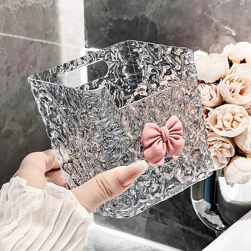 Wet Wipes Storage Box, Clear Textured Tissue Holder, Glacier Pattern with Bow