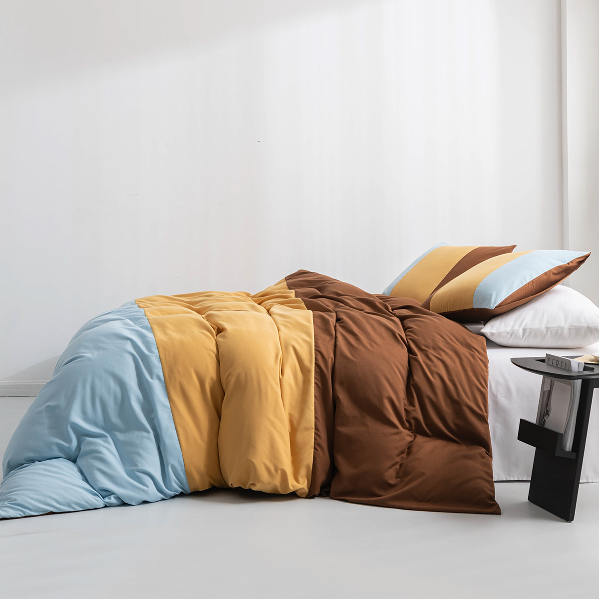 Bettwäsche, einfaches, einfarbiges, mattes Spleißen, dreiteiliges Bettbezug-Set_voghion.com
