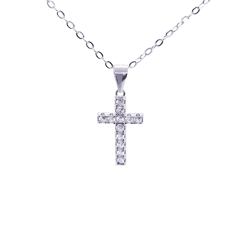 6g Weight 925 Sterling Silver Pendant Material Zircon Inlay Material Pendant Necklace Classification 925 sterling silver Chain Material cable chain Chain Type 925 Sterling Silver Zircon Cable Chain Inlay Cross Pendant Necklace