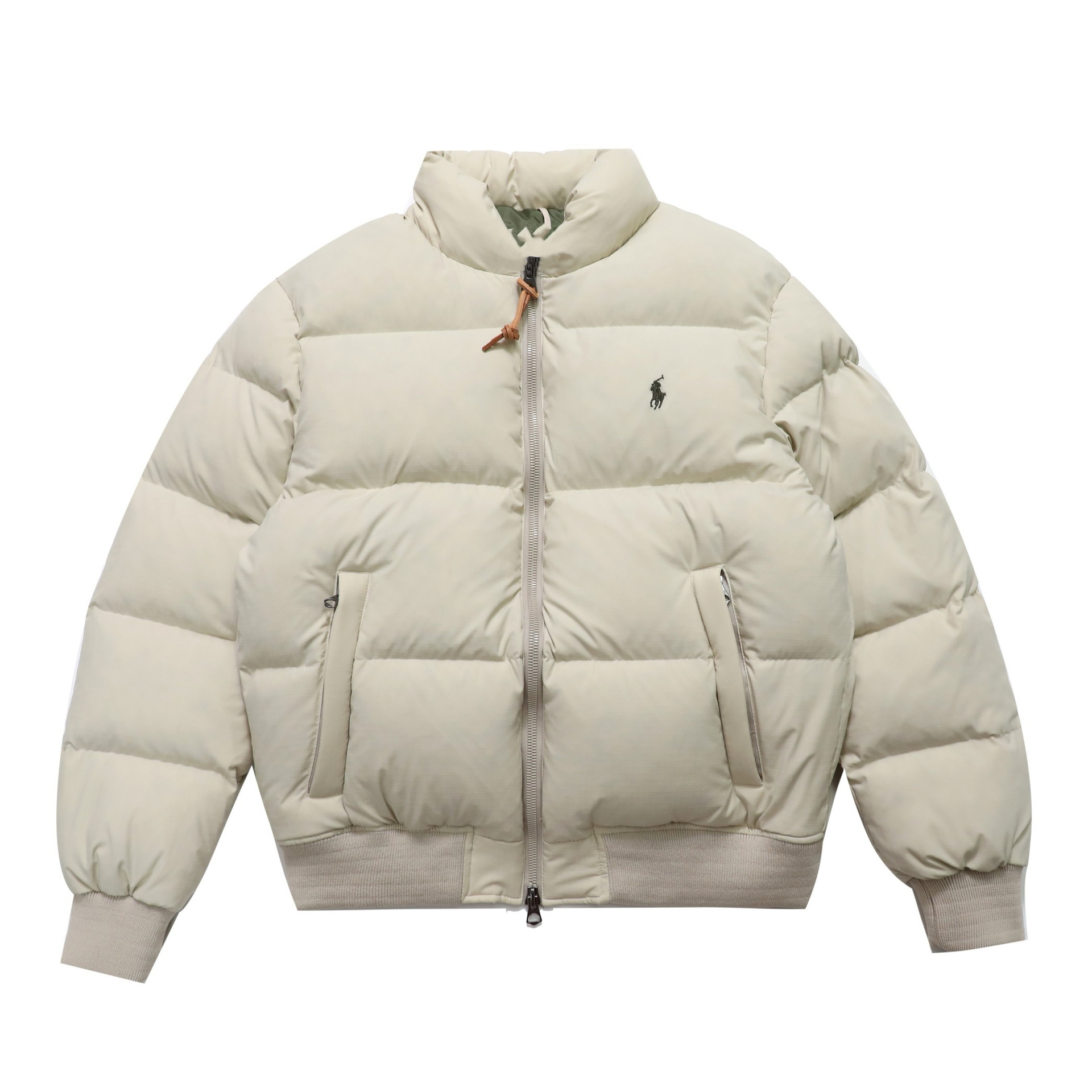 High-End Independent Cross-Border American Embroidered Logo Plaid Cloth Long-Sleeved Zipper Stand-Up Collar down Jacket Is Loose and Warm