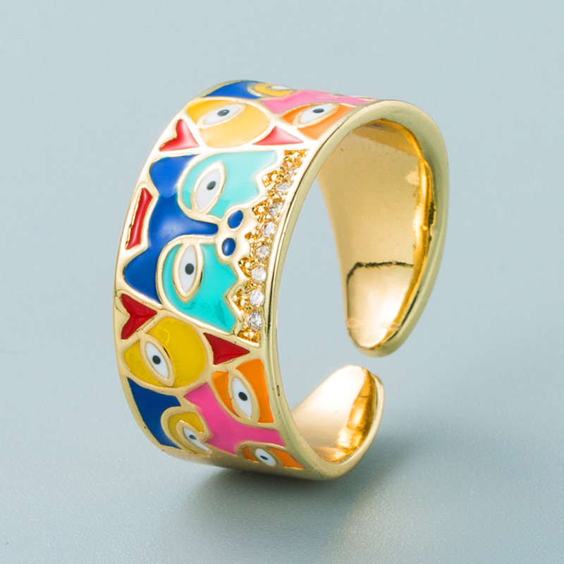 Retro Colorful Oil Eye Copper Gold-plated Ring Wholesale Nihaojewelry display picture 5