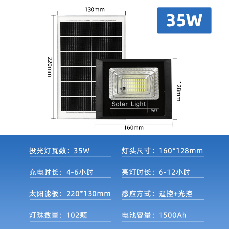 Reflector LED Solar para Exteriores, Impermeable, de Alta Potencia, 100W IP65, Modelo Económico