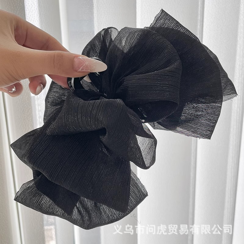 黑色缎面蝴蝶结抓夹女高级感2025新款后脑勺发夹气质头发夹子头饰|undefined