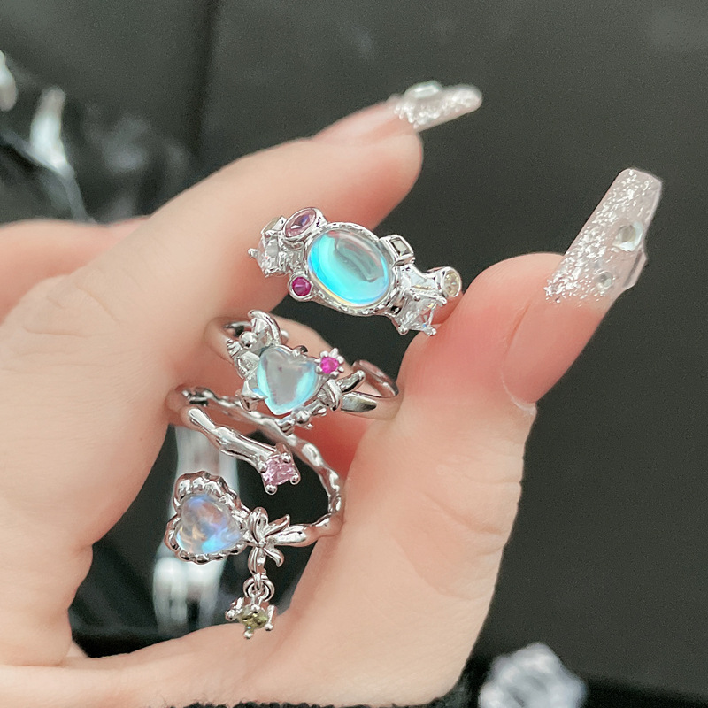 10g Weight Artificial Gemstones Inlay Material Open Rings Classification 1 Piece Quantity Casual Occasion Copper Material Heart Shape, Bow Knot Pattern Women's Gender Inlay Design Lady Style Copper Lady Inlay Heart Shape Bow Knot Artificial Gemstones Open Rings 5
