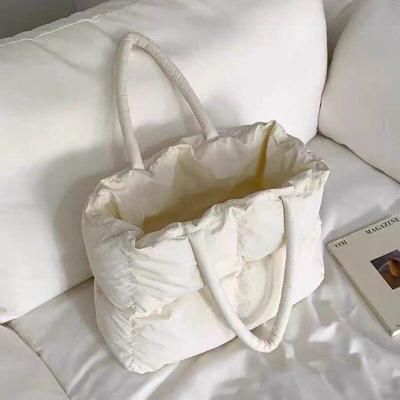 Down-Filled Cotton Bag Tote Bag Women's Shoulder Bag Large Capacity Student Class Bag Simple Solid Color Portable Commuter Bag Down-Filled Cotton Bag Tote Bag Women's Shoulder Bag Large Capacity Student Class Bag Simple Solid Color Portable Commuter Bag