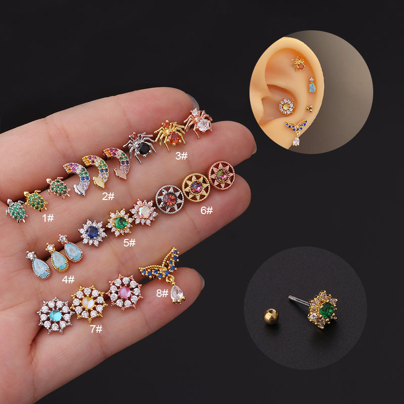 Ear Cartilage Rings & Studs Geometric 316 Stainless Steel  Copper Plating display picture 1