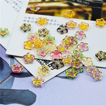 树脂滴油效果金边彩色时钟小花五瓣花DIY美甲耳钉饰品配件烫金