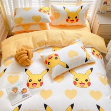 a类宝可梦全棉皮卡丘四件套伊布波加曼纯棉被套儿童学生宿舍枕套