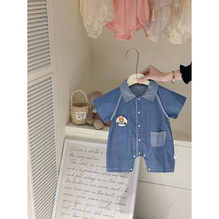 Summer New Jumpsuit Infant Short-Sleeved Thin One-Year-Old Baby Clothes Tencel Half-Sleeved Summer Clothes Trendy