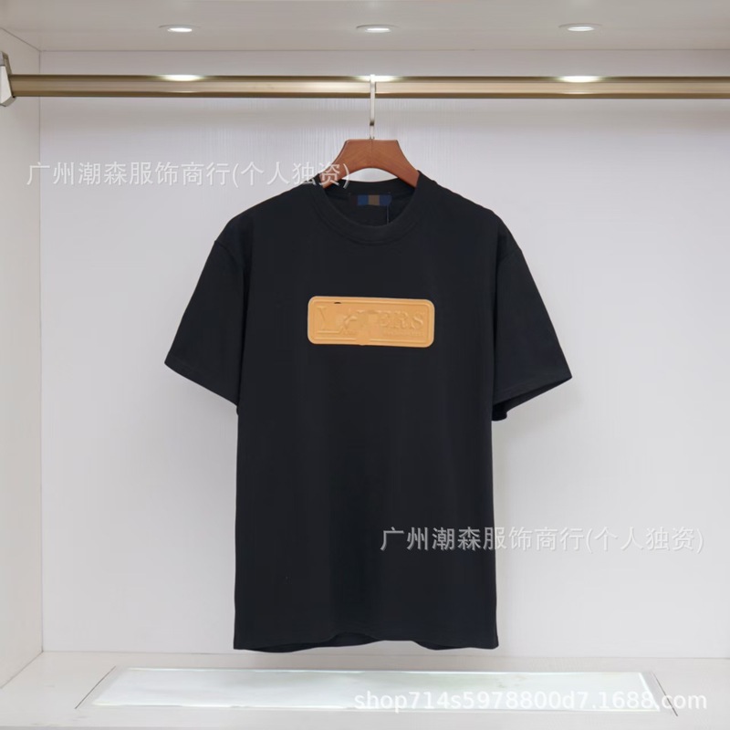现货跨境奢潮驴家高品质L满印字母短袖外贸经典款圆领男女宽松T恤|undefined