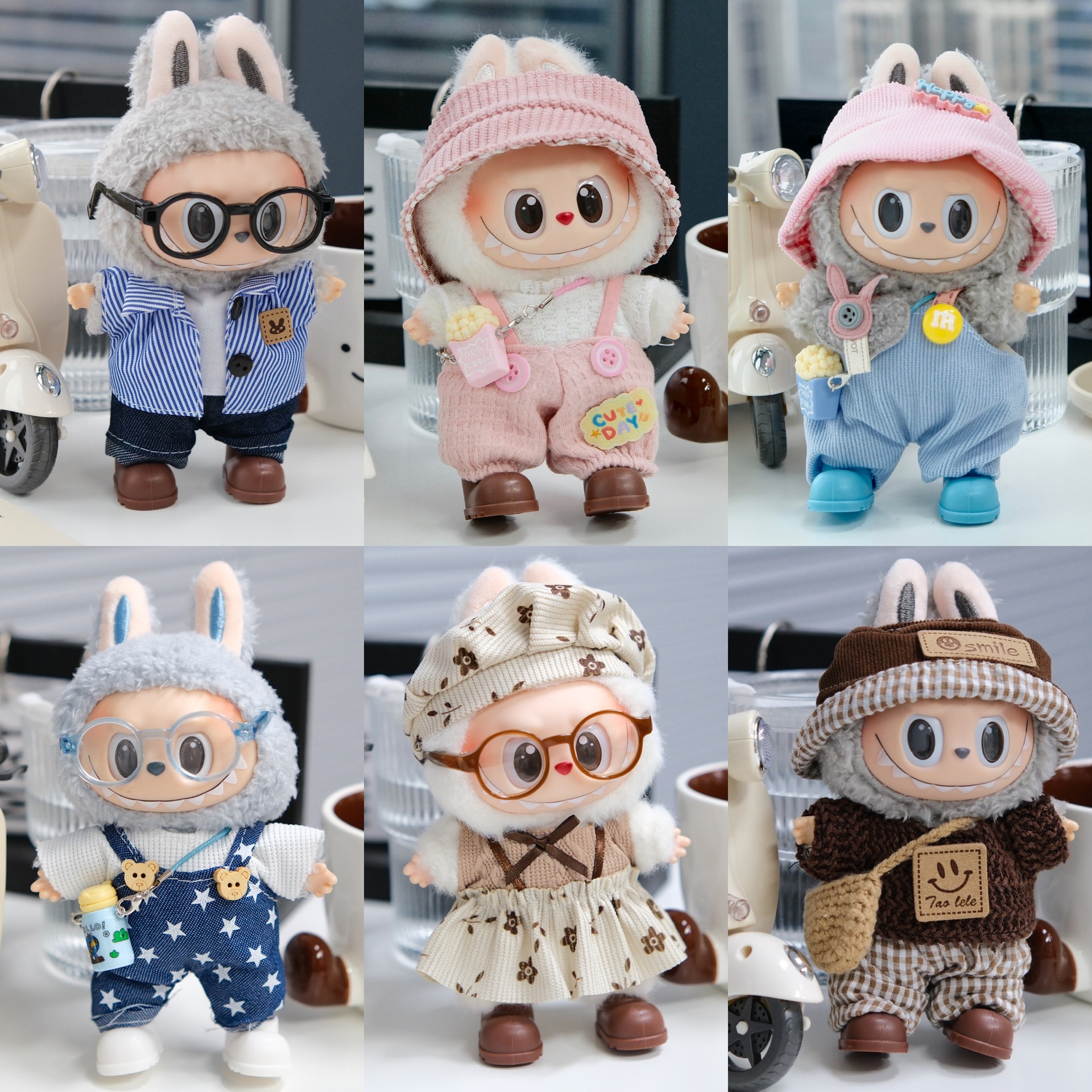 labubu六件套含眼镜鞋子！可爱拉布布搪胶衣服娃衣一代二代三代