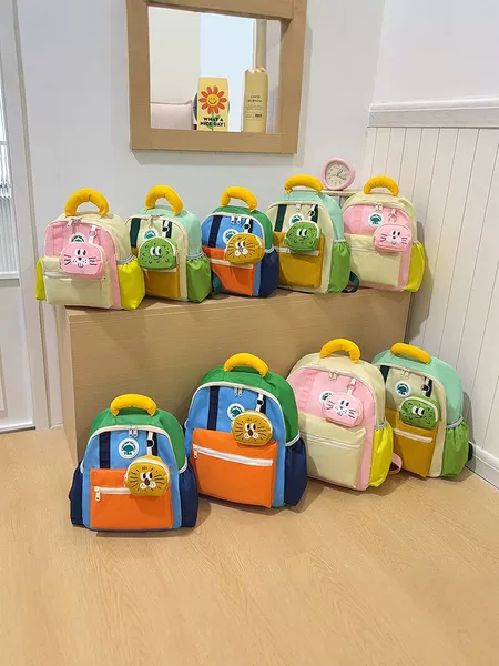 New Color-Contrast Children's Backpack Cartoon Kindergarten School Bag Lightweight Breathable Boys and Girls Travel Backpack Trendy Style