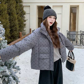 灰色波点立领羽绒服女冬季加厚外套2025超好看独特高级感短面包服