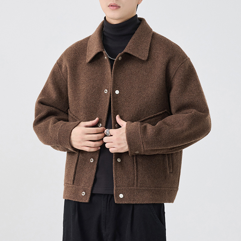 2025 invierno nuevo abrigo de cachemir de doble cara hombre casual multifuncional abrigo grueso hombre color café