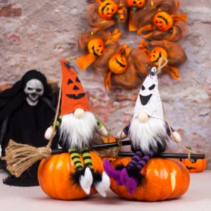 Halloween Decoration No-Face Old Man Broom Riding Hanging Decoration Ghost Festival Dolls Hanging Ornaments