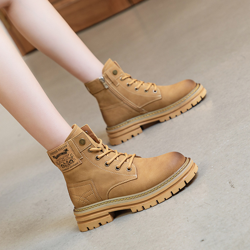 Cowhide Martin Boots for Women 2026 Autumn New Waterproof Outdoor Travel Boots with Hidden Height Increase Retro Short Desert Boots Cowhide Martin Boots for Women 2026 Autumn New Waterproof Outdoor Travel Boots with Hidden Height Increase Retro Short Desert Boots