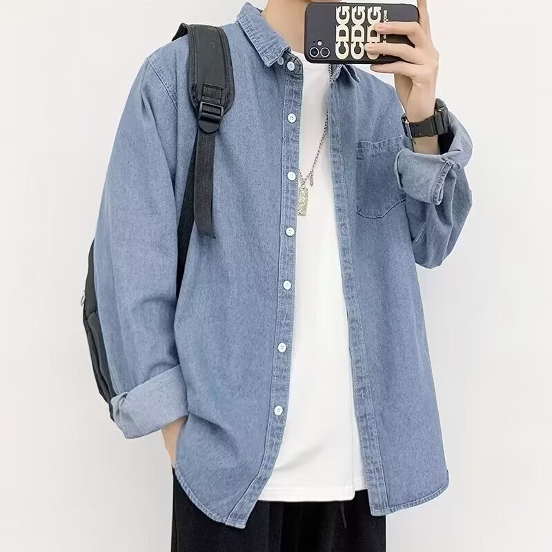 Denim Jacket Harajuku Style Trendy Teenager Men's Workwear Shirt Spring and Autumn New Loose Hong Kong Style Casual Jacket