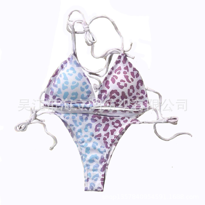 新款欧美性感豹纹泳衣 温感变色比基尼两件套泳装 bikini分体泳衣|ru