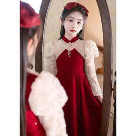 女童红色礼服生日公主儿童花童婚礼主持人钢琴钢琴演奏演出服