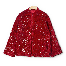 新中式国风红色丝绒亮片时尚保暖厚棉服外套女新款