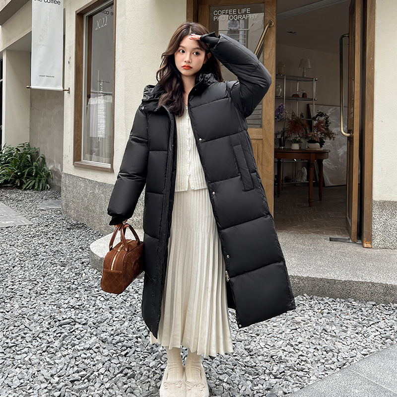 Invierno de mujer 2024 nueva moda coreana encapuchada estilo académico engrosado suelto chaqueta larga sobre la rodilla image 3