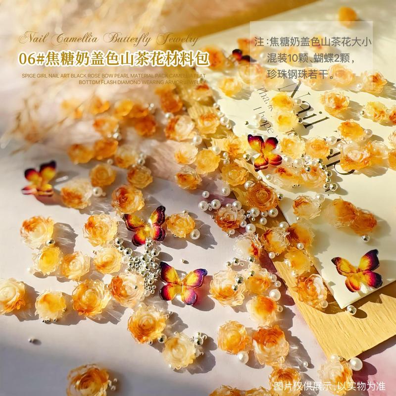 高光混彩ツバキの花の爪の装飾の極光のネイルの小さい花のアクセサリーの真珠の鋼の玉は樹脂のドリルを飾ります。|undefined