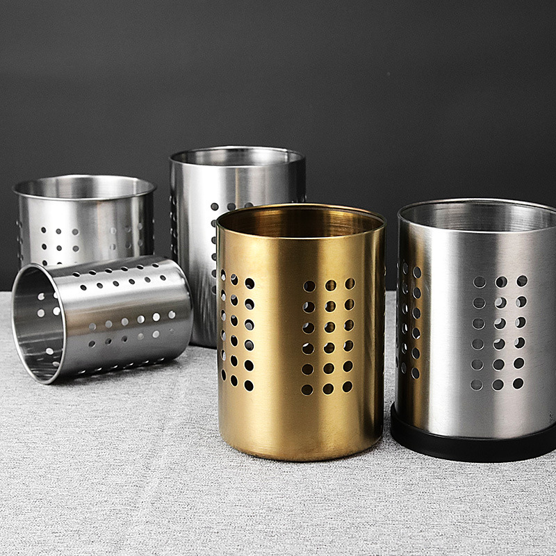 Thickened tableware bucket, kitchen utensil storage tube, kitchen utensils, round hole, hollow drain tube, chopstick tube, stainless steel chopstick tube