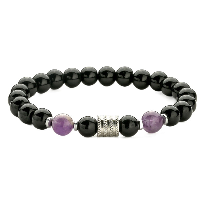 Cruz-frontera nueva venta caliente de acero inoxidable Ojo de Tigre Púrpura cristal brillante cuentas negras pulsera de los hombres pulsera de piedra natural de los hombres y la pulsera de las mujeres