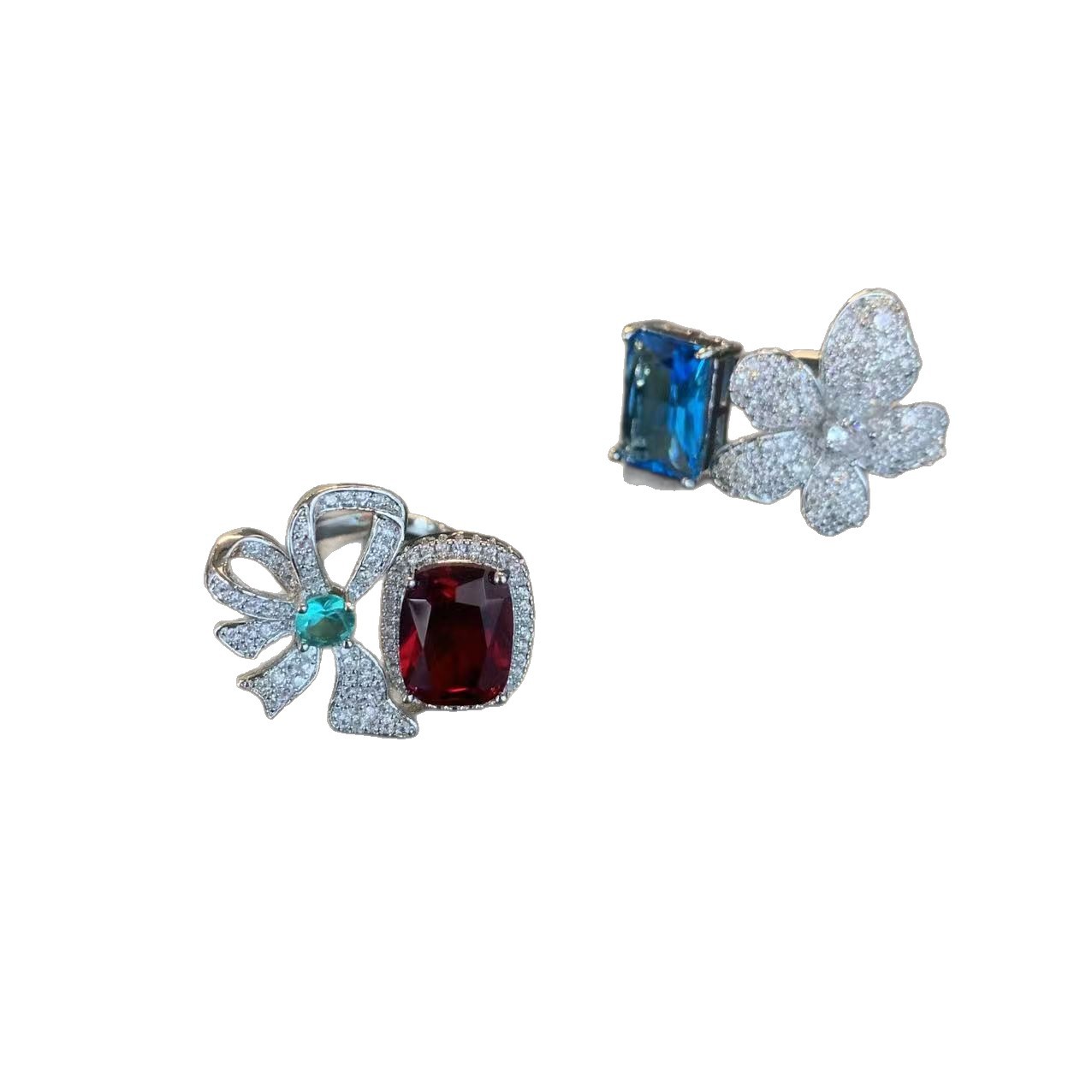 Colorful Gemstone Bowknot Ruby Open Ring For Women Minimalist_voghion.com