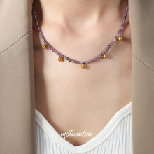 小众个性深邃优雅神秘气质饰品天然石串珠设计钢珠钛钢镀金项链