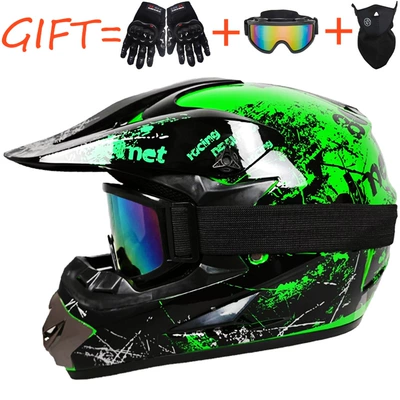 Mountain Bike Downhill Helmets, Go-Kart, Motosiklet kaskı (dəbilqə) - green-floral-pattern-comes-with-goggles-gloves-and-a-face-shield-s