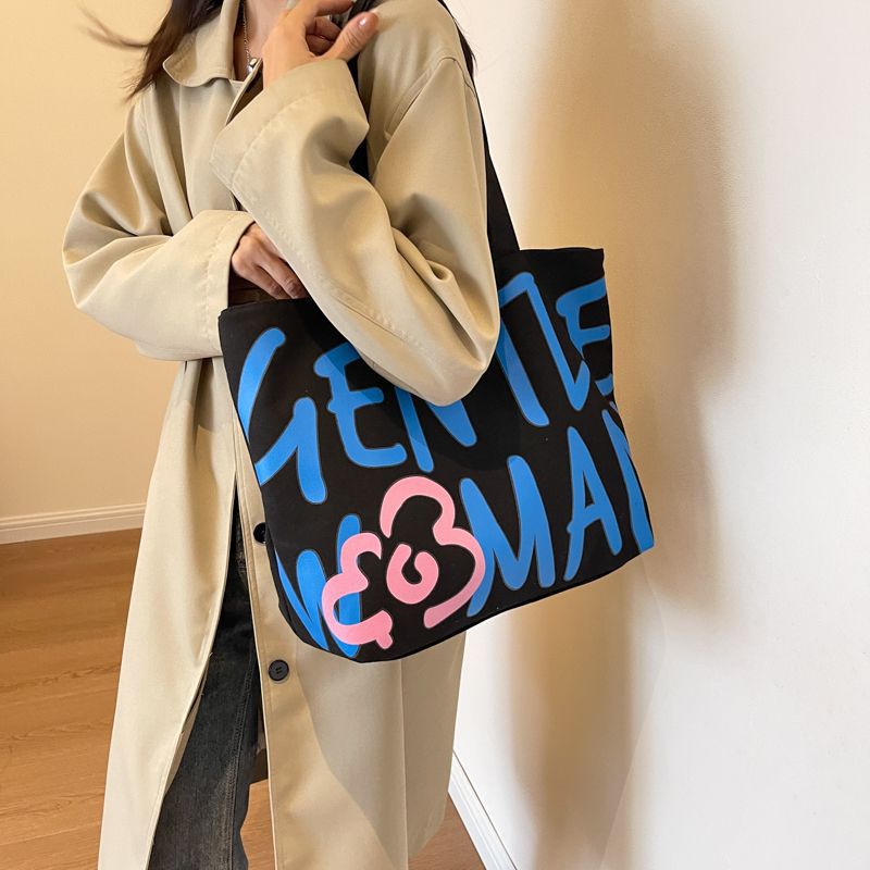 Commuting single-shoulder letter large-capacity versatile bag, canvas bag, Japanese student class artistic bag, women's tote handbag undefined
