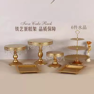 Decoración de mesa de postres de boda de oro, estante de pastel europeo, propósitos de boda, bandeja de pastel de encaje, estante de refrigerio de hierro forjado, 12 juegos