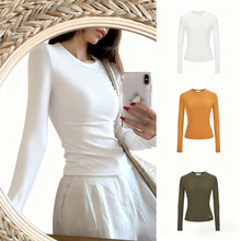 美式辣妹正肩长袖t恤女 秋内搭打底衫上衣时尚潮流百搭