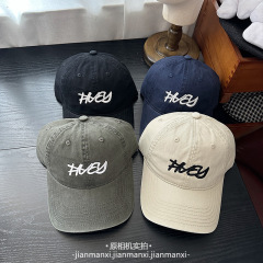 百搭休闲早秋字母刺绣水洗棉棒球帽韩版街头软顶鸭舌帽子显脸小潮