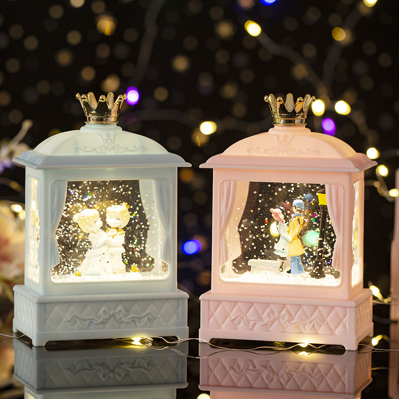 Pareja creativa lámpara de viento de cristal caja de música dormitorio de chicas decoración de escritorio lámpara de estrellas para regalo de cumpleaños