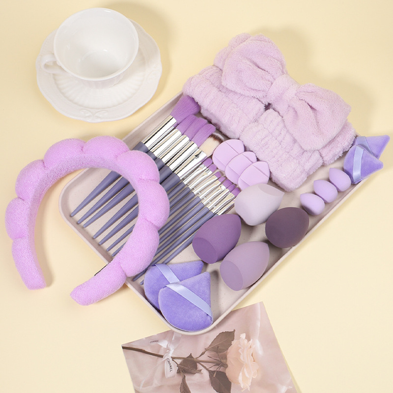 風品40pcs化粧ブラシ美化粧卵ヘアバンド洗面セット髪輪皮筋手首バンドヘアバンド親指パフ|undefined