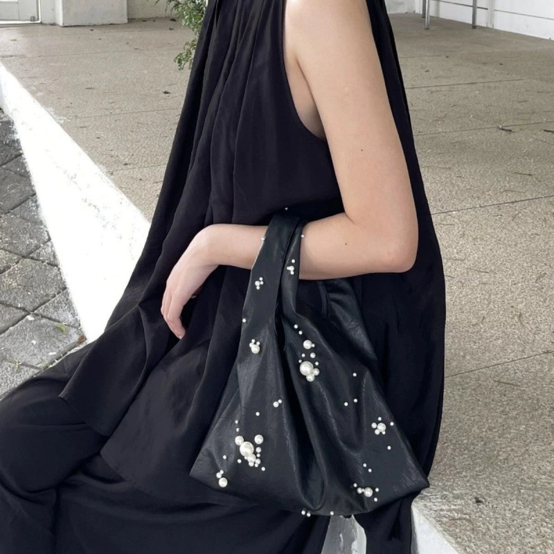 Весенняя литературная жемчужная сумка из искусственной кожи, нишевый дизайн, персонализированная сумка с вышивкой, универсальная сумка на запястье с бисером